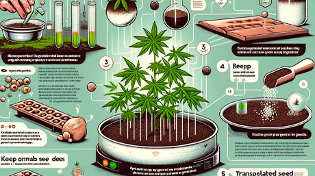 Cannabis Germination Process Infographic Step-by-step visual guide showing how to germinate cannabis seeds and nurture them into healthy seedlings.